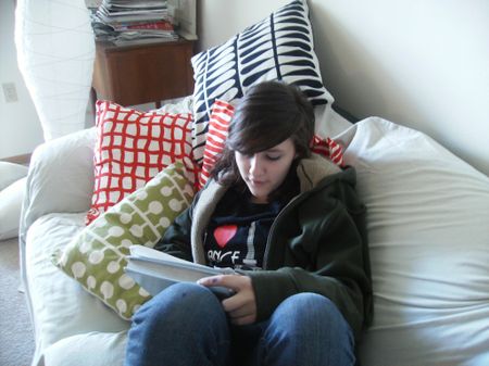 2 - IKEA setup day - elena + homework + pillows 2