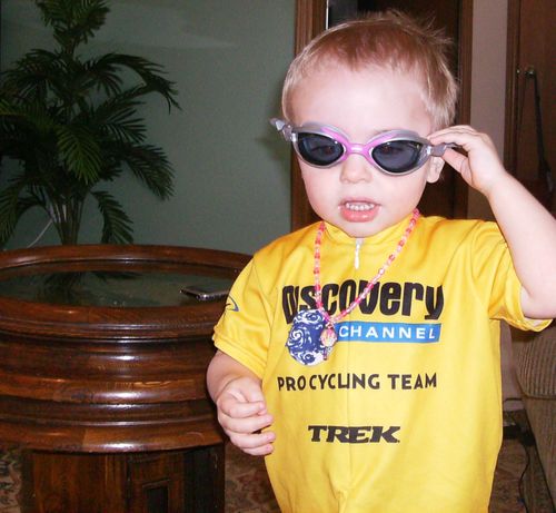 Hudson + goggles + pink necklace