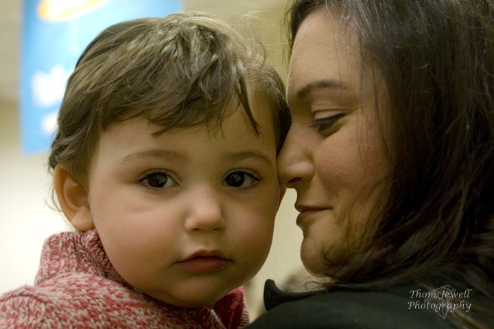 Pretty mother-daughter at church
