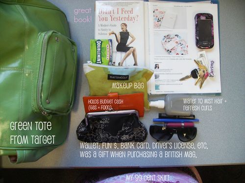 Green bag + contents with text
